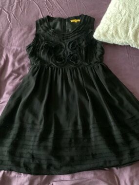 Black Sleeveless Rosette Detail Dress, for party, wedding, prom, and everyday
